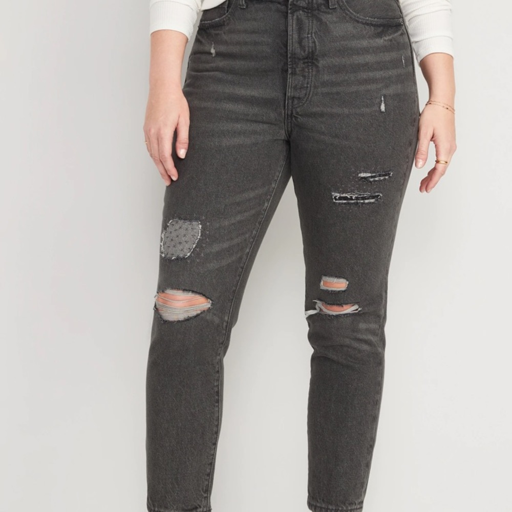 Old Navy Button Fly Higher High Waisted Gray Wash Straight Jeans Size 16